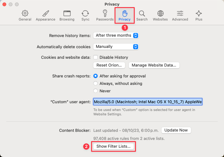 Blocklists - Show Filter Lists