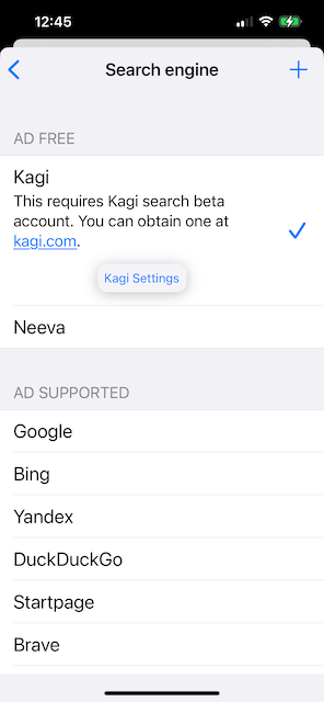 iOS Choose Search Engine