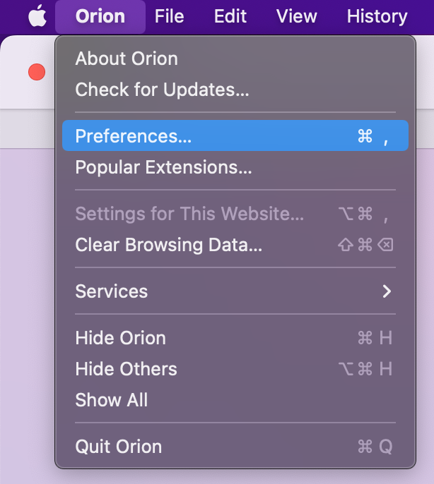 macOS Preferences Menu
